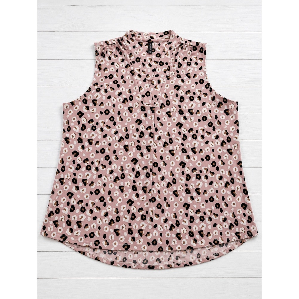 Massini Sleeveless Blouse Pink Leopard Print V-Neck Shell Animal Aesthetic XL